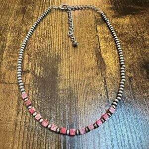 Handmade Square Gemstone‎ Necklace with Navajo Beads 15 to 20 Inches